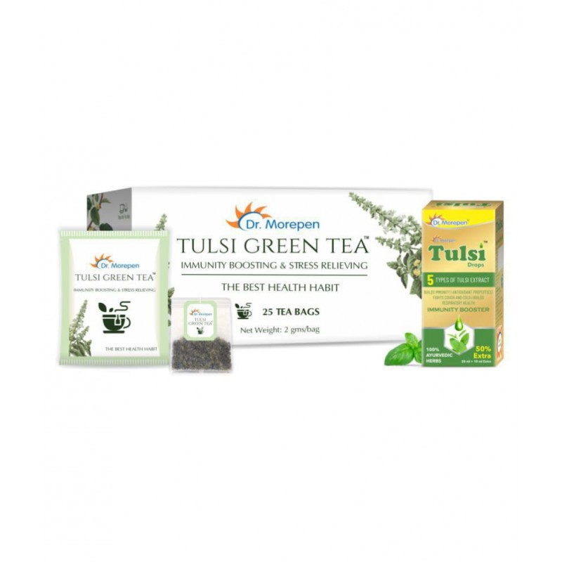 Dr. Morepen Tulsi Drop 30ml & Tulsi Green Tea 25 Bag Powder 139 gm Pack Of 2