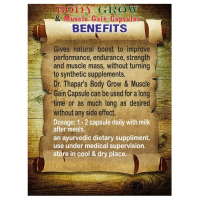 Dr. Thapar's BODY GROW MUSCLE GAIN CHEMICAL & SYNTHETIC SUPPLEMENTS FREE 60 Capsule 500 mg Dr. Thapar's BODY GROW MUSCLE GAIN CHEMICAL & SYNTHETIC SUPPLEMENTS FREE 60 Capsule 500 mg