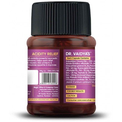 Dr Vaidyas ACIDITY RELIEF CAPSULES Capsule 60 no.s Pack Of 2