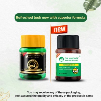 Dr Vaidya's Herbobuild | Ayurvedic Muscle Gain Capsules | No Side Effects | Pack Of 1 (30 Capsules)