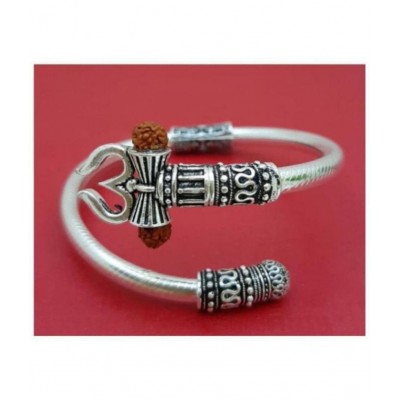 DvR ClicK Designer Silver Shiva Trishul Rudraksha Damru Kada Bracelet Bangle for Men and Boys Silver Trishul