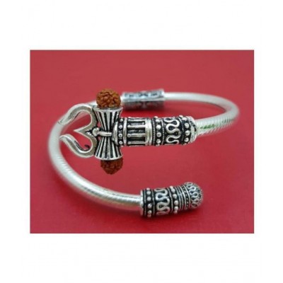 DvR ClicK Rudraksha Trishul Damroo Designer Oxidized Silver Bahubali Kada Kadas Bracelet Cuff Bracelets for Men & Women Boys Bracelet