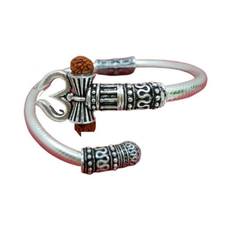 DvR ClicK Rudraksha Trishul Damroo Designer Oxidized Silver Bahubali Kada Kadas Bracelet Cuff Bracelets for Men & Women Boys Bracelet