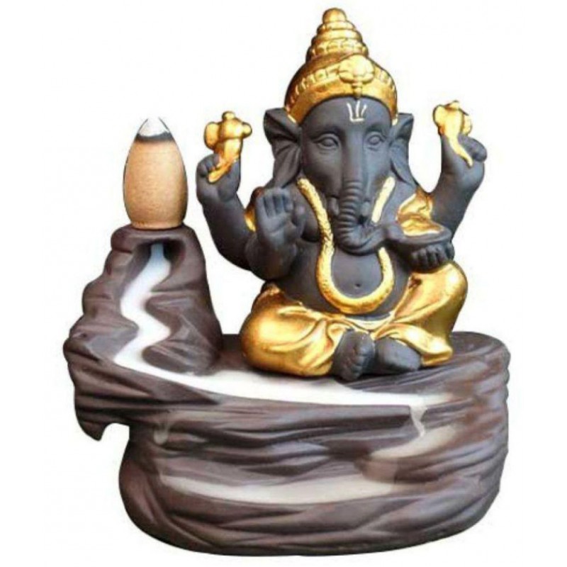 Dwivedi And Sons Gold Polyresin Lord Ganesha Smoke Backflow Showpiece - Pack of 1