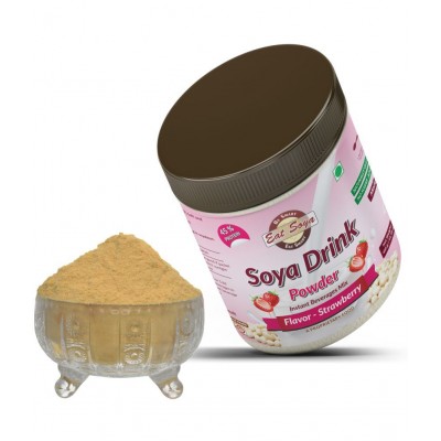 EAT SOYA Instant Soy Drink Powder (Sugar Free) Vegan - Non GMO - 45% Protein (Strawberry) 400 gm