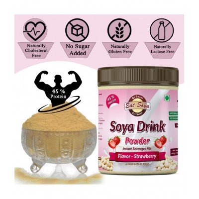 EAT SOYA Instant Soy Drink Powder (Sugar Free) Vegan - Non GMO - 45% Protein (Strawberry) 400 gm
