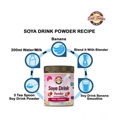 EAT SOYA Instant Soy Drink Powder (Sugar Free) Vegan - Non GMO - 45% Protein (Strawberry) 400 gm