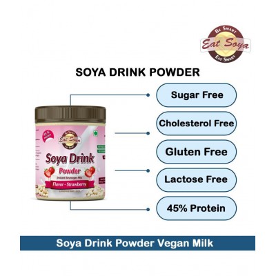 EAT SOYA Instant Soy Drink Powder (Sugar Free) Vegan - Non GMO - 45% Protein (Strawberry) 400 gm