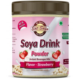 EAT SOYA Instant Soy Drink Powder (Sugar Free) Vegan - Non GMO - 45% Protein (Strawberry) 400 gm
