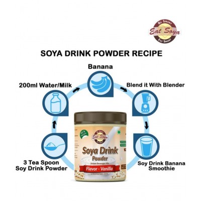 EAT SOYA Instant Soy Drink Powder Vanilla Flavor (Sugar Free) Vegan - Non GMO - 45% Protein 400 gm