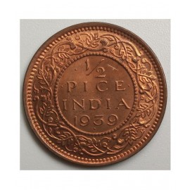 EXTREMELY RARE & CUTE COLLECTIBLE: BRITISH INDIA GEORGE VI KING EMPEROR VERY RARE YEAR *1939* 1/2 PICE COIN, IN BRILLIANT CONDITION (BRONZE) 2,43 GRAMS EXTREMELY RARE & CUTE COLLECTIBLE: BRITISH INDIA GEORGE VI KING EMPEROR VERY RARE YEAR *1939* 1/2 PICE COIN, IN BRILLIANT CONDITION (BRONZE) 2,43 GRAMS