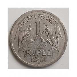 EXTREMELY RARE & CUTE COLLECTIBLE: REPUBLIC INDIA'S VERY SECOND YEAR *1951* MINT OF HALF RUPEE COIN, IN VERY FINE CONDITION EXTREMELY RARE & CUTE COLLECTIBLE: REPUBLIC INDIA'S VERY SECOND YEAR *1951* MINT OF HALF RUPEE COIN, IN VERY FINE CONDITION