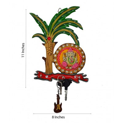 Ecraftindia Papier Mache Lord Ganesha Under Tree Key Holder