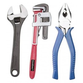 EmmEmm Combo of 10 Inch Pipe Wrench, 8 Inch Adjustable Wrench & Combination Plier (Drop Forged)