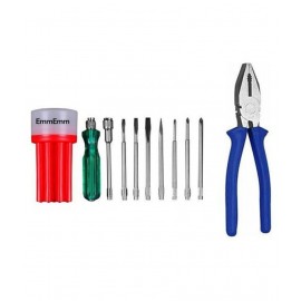 EmmEmm Combo of 8 in 1 Screw Driver Set With Tester Handle & 8 Inch Combination Plier