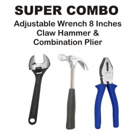 EmmEmm Combo of 8" Adjustable Wrench, 8" Combination Plier & Curved Claw hammer