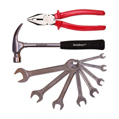 EmmEmm Premium Combo of Claw Hammer, Combination Plier & 8 Pcs Open Ended Spanner Set