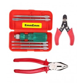 EmmEmm-Tools hardware Combo of 5 in 1 Screw Driver Set, Wire Cutter & 8" Combination Plier