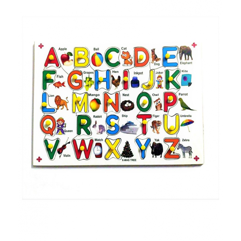 English Alphabet Learning Puzzle Board with Knobs and Picture FOR PRE PRIMARY  EDUCATION