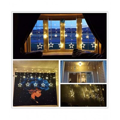 Esmi | 12 (6+6) Stars 138 LED Curtain String Lights | Window Curtain Lights with 8 Flashing Modes | Decoration for Christmas, Wedding, Party, Home, Patio Lawn Warm White (138 LED - Star)
