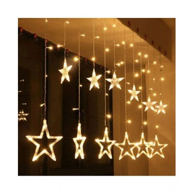 Esmi | 12 (6+6) Stars 138 LED Curtain String Lights | Window Curtain Lights with 8 Flashing Modes | Decoration for Christmas, Wedding, Party, Home, Patio Lawn Warm White (138 LED - Star)
