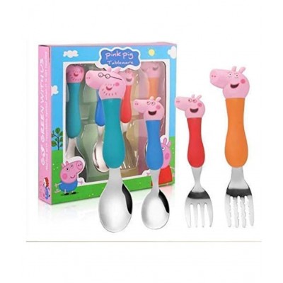 Esmi Peppa pig Stainless Steel Kids Cutlery Set  | Feeding Spoon and Fork Cutlery |  Peppa Pig Family Cartoon Character Theme Set of 4
