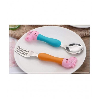 Esmi Peppa pig Stainless Steel Kids Cutlery Set  | Feeding Spoon and Fork Cutlery |  Peppa Pig Family Cartoon Character Theme Set of 4