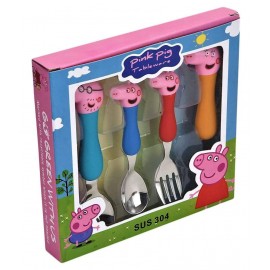 Esmi Peppa pig Stainless Steel Kids Cutlery Set  | Feeding Spoon and Fork Cutlery |  Peppa Pig Family Cartoon Character Theme Set of 4