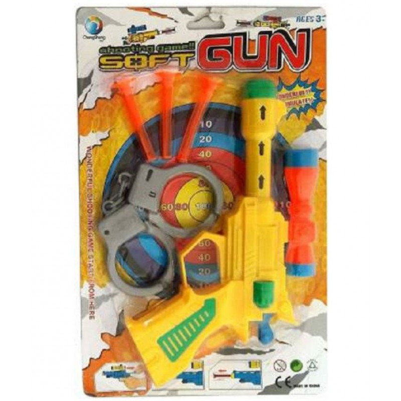 FLYmart Shooting Soft Dart Toy Action Gun with Soft VACCUM Sticks and Handcuffs for Kids (Multicolor, Shooting Soft Gun with Handcuffs) Guns & Darts  (Multicolor) 4.34 Ratings & 3