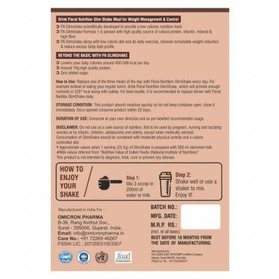FN Floral Nutrition Slim Shake Formula 1 - 500 gm Chocolate