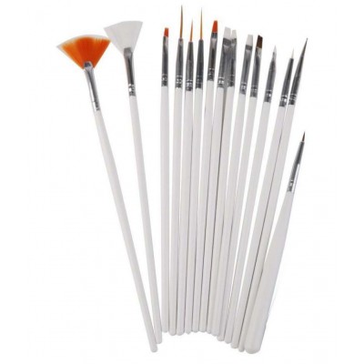 FOK Nail Art Combo 15pc Nail Brush Set ,5pc Nail Pen Set And A French Manicure Nail Art Tip Sticker