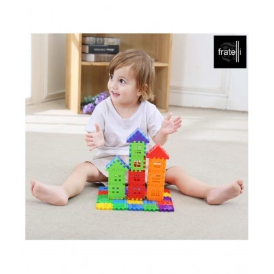 FRATELLI® Building Blocks for Kids - Certified European Safety Standards (102 Pcs Mega Jumbo Happy Home House Building Blocks with Attractive Windows and Smooth Rounded Edges)