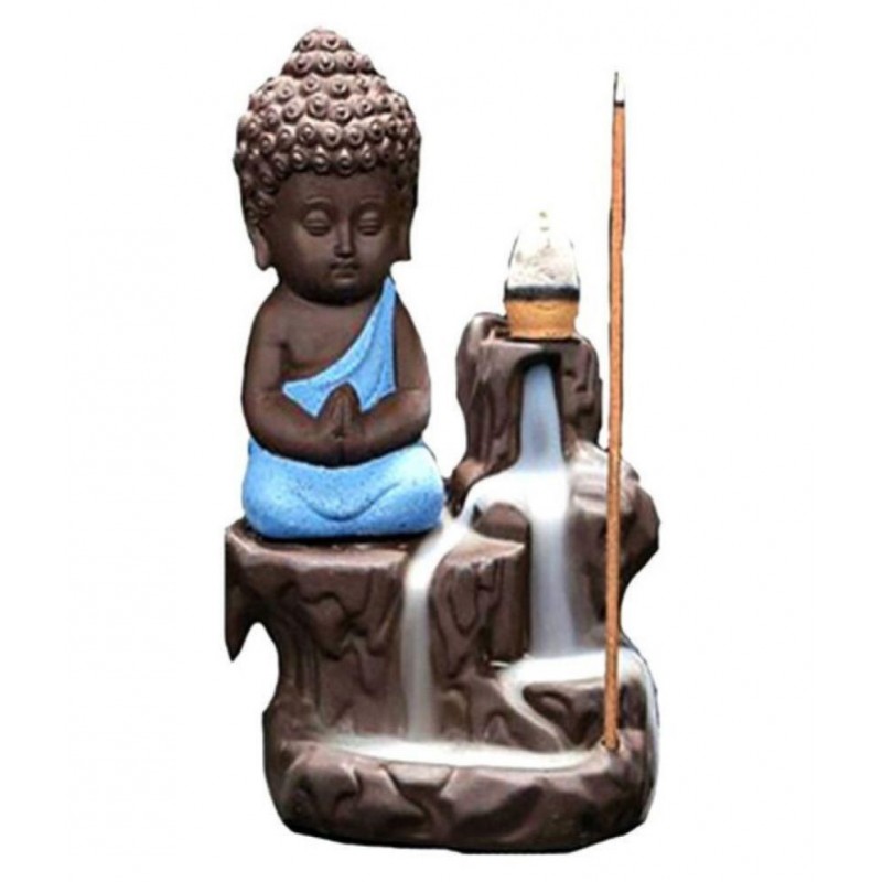 FSN Brown Polyresin Monk Buddha Smoke Backflow - Pack of 1
