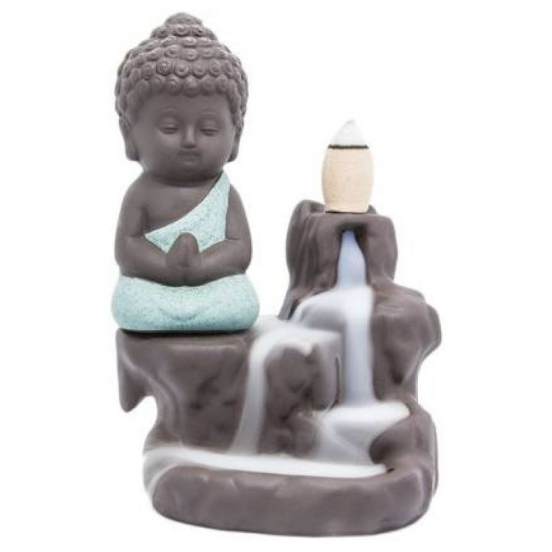 FSN MONK BUDDHA BACKFLOW Resin Buddha Idol 10 x 6 cms Pack of 1