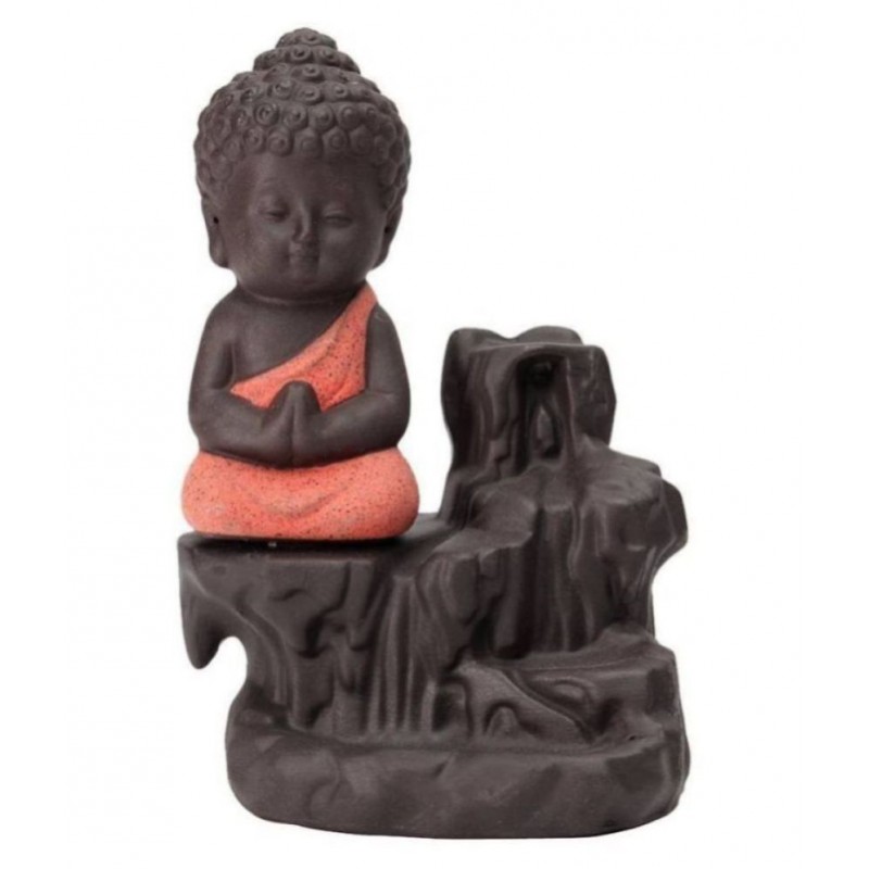 FSN MONK BUDDHA WITH  BACKFLOW Resin Buddha Idol 10 x 6 cms Pack of 1
