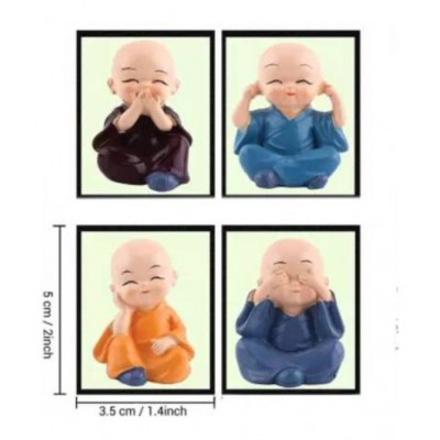 FSN Multicolor Polyresin Monk Buddha Figurines/ Showpiece For Decor- Set of 4