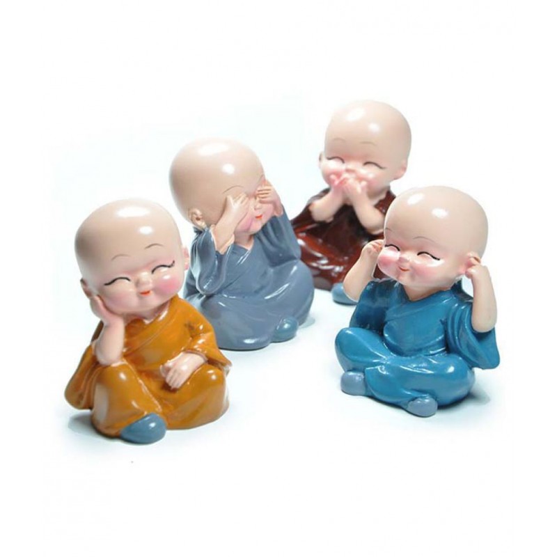 FSN Multicolor Polyresin Monk Buddha Figurines/ Showpiece For Decor- Set of 4