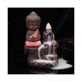 FSN Orange Resin Monk Buddha Smoke Backflow - Pack of 1
