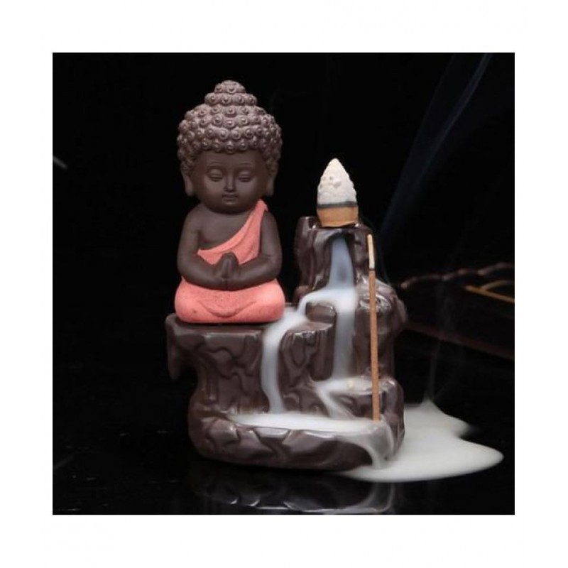 FSN Orange Resin Monk Buddha Smoke Backflow - Pack of 1