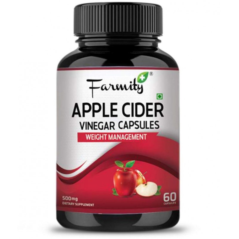 Farmity Apple Cider Vinegar Powder 500 mg - 60 Capsule | Weight management for men and Women