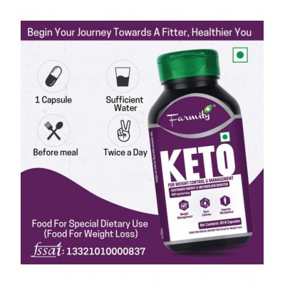 Farmity Keto Advanced Weight Loss Supplement With CLA 800Mg - 60 Capsules | Supports Metabolic Rate, Ketosis