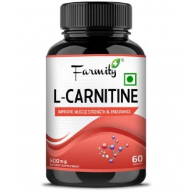 Farmity L- Carnitine L- Tartrate 500mg - 60 Capsules | Fat Burner Pre-Workout Muscle Recovery | Performance Enhancement Supplement Rich in Amino Acids