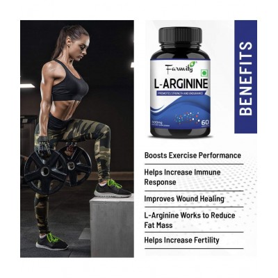 Farmity L-Arginine 500mg Pre-Workout Supplement  - 60 Capsule | For Muscle Growth Performance Strength Stamina Energy
