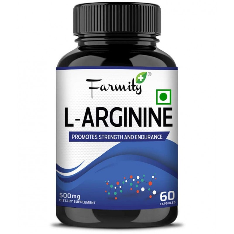 Farmity L-Arginine 500mg Pre-Workout Supplement  - 60 Capsule | For Muscle Growth Performance Strength Stamina Energy