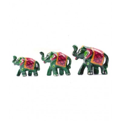 Fashion Art Green Paper Mache Elephant Set Figurines - Pack of 1