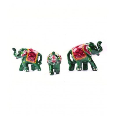 Fashion Art Green Paper Mache Elephant Set Figurines - Pack of 1