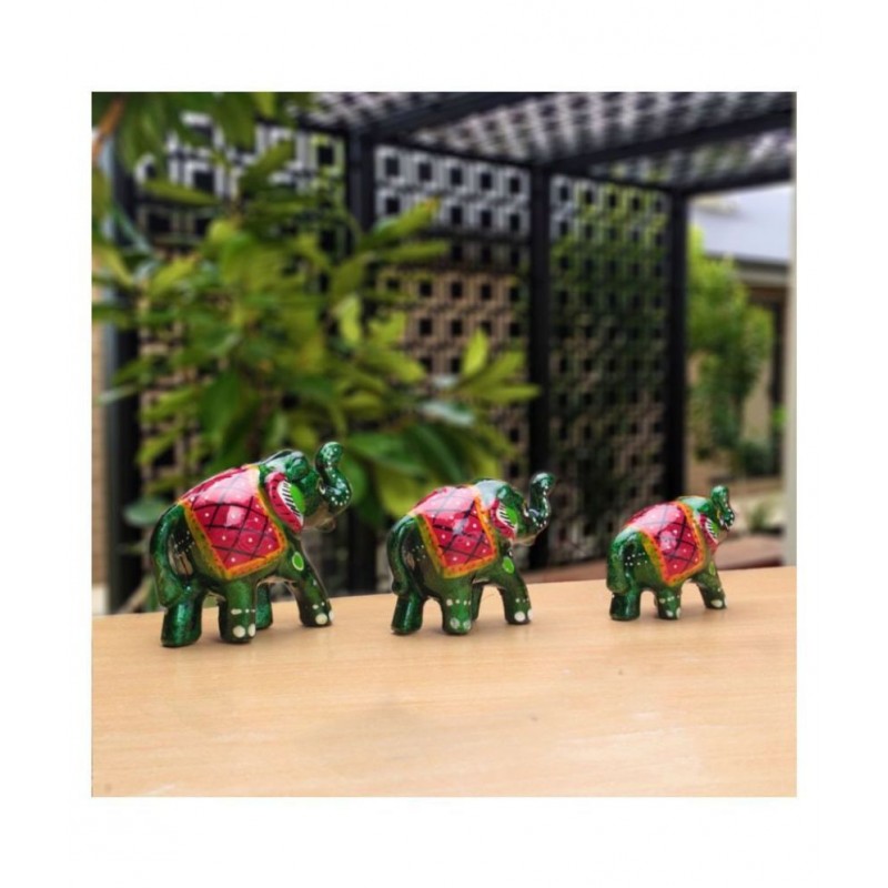 Fashion Art Green Paper Mache Elephant Set Figurines - Pack of 1