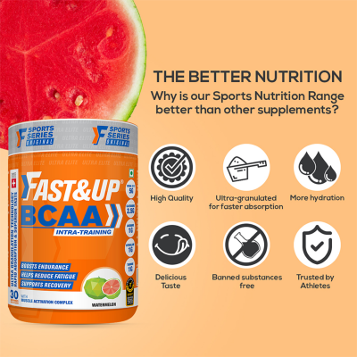 Fast&Up BCAA (30 Servings,Watermelon Flavour) Advanced BCAA Supplement with Glutamine, Citrulline, L-Arginine & Taurine