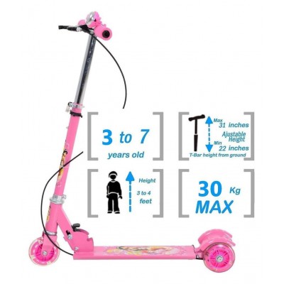 Fastdeal 3-Wheel Height Adjustable Folding Kick Kids Scooty Scooter Toy with Shockers and Light in Wheels (Multicolor)