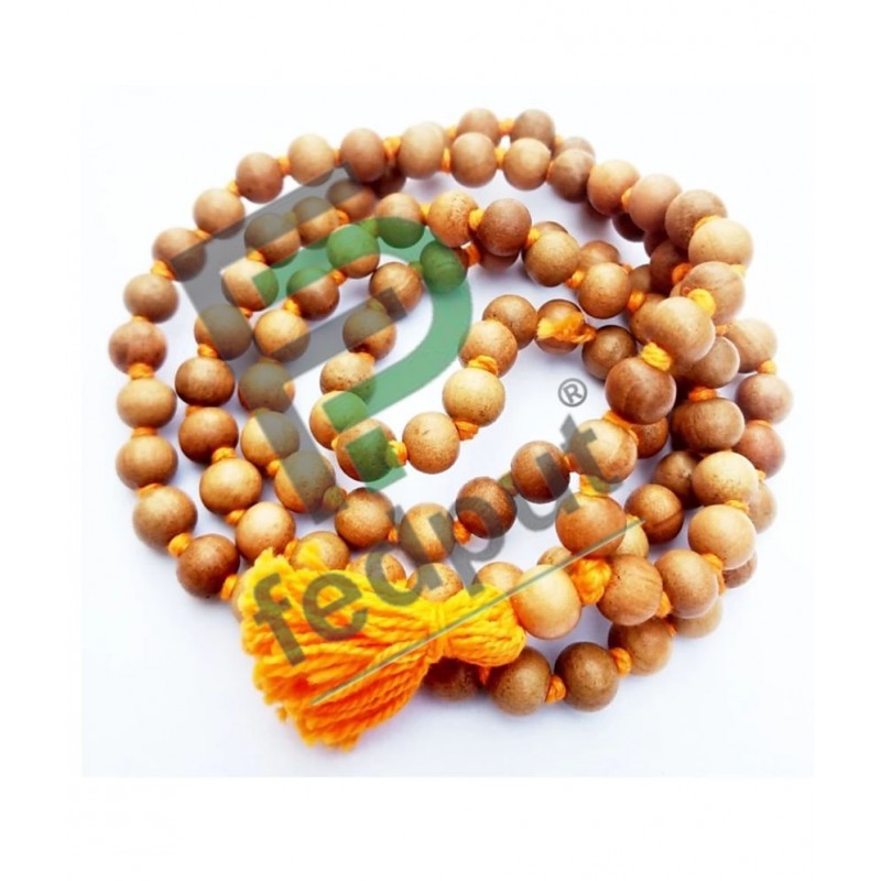 Fedput 100% Natural & Pure Chandan Sandalwood Necklace Mala for Unisex 108 + 1 Beads / Safed Chandan Mala/ White Sandalwood Rosary Mala with Lab Certificate Of Originality